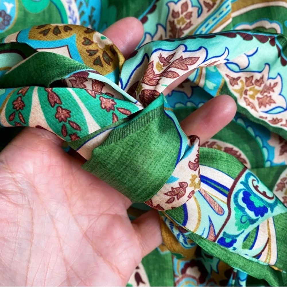 ZARA Green Paisley BOHO Belted Wide-Leg Jumpsuit Size Small NWT 🍃 - Picture 8 of 10